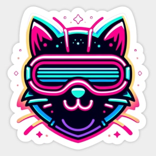 neon cyberpunk cat graphic Sticker